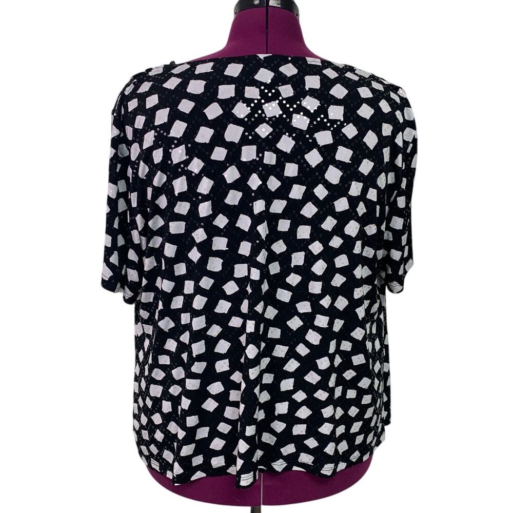 Dress Barn Collection Womens 3X Short Sleeve Polka Dot Drapey Sequin Blouse Top - Picture 4 of 6